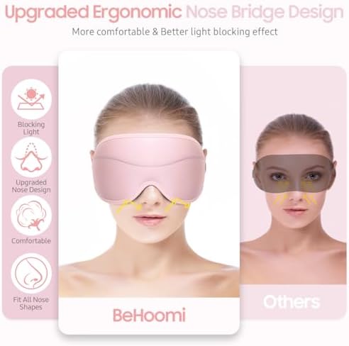 BeHoomi Sleep Mask, Premium Eye Mask for Sleeping, Total Blackout, Super Soft Comfort, Adjustable Fit, Upgraded 3D Ergonomic Designed Sleeping Mask for Home, Office, Travel, Meditation, Yoga, Pink - Image 2