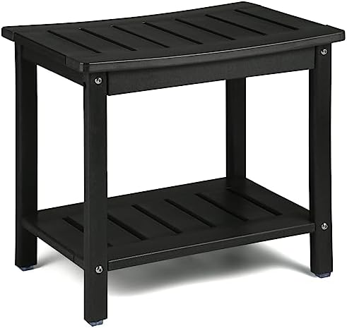 Apolimi HDPE Shower Bench, Shower Stool with Storage Shelf 2-Tier Spa Stool for Inside Shower,Water Resistant & Non-Slip Design Shower Seat (Black L Size) by Apolimi
