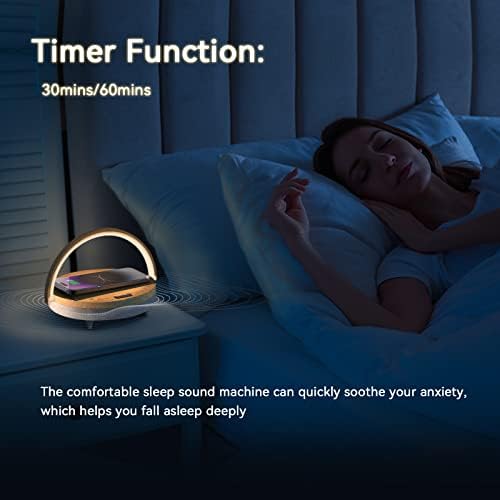 Bedside Table LED Night Light with Wireless Charger and Bluetooth Speaker, Desk Lamp As Sleep Aid White Noise Machine and Phone Holder, Great Birthday Gifts for Girlfriend, Women（Music Upgrade） - Image 3