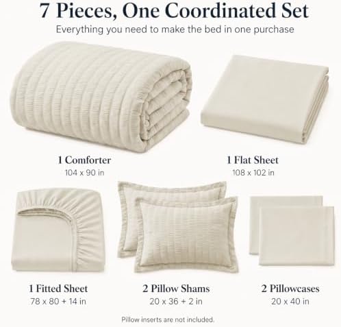 CozyLux King Size Comforter Set, 7 Pieces Oatmeal Seersucker Bed in a Bag - Image 2