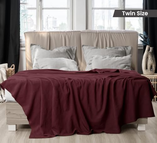 Utopia Bedding 100% Cotton Thermal Blanket Burgundy Twin, 90x72 Inches - Image 2