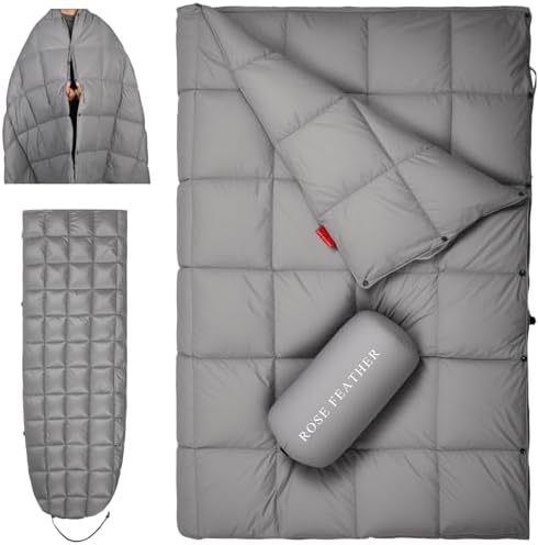 Down Camping Blanket - Lightweight, Packable, Warm & Puffy Outdoor Travel Quilt for Sleep, Hiking, Backpacking, Stadium, Festivals, Water-Resistant Sleeping Bag 55"x79" by ROSEFEATHER