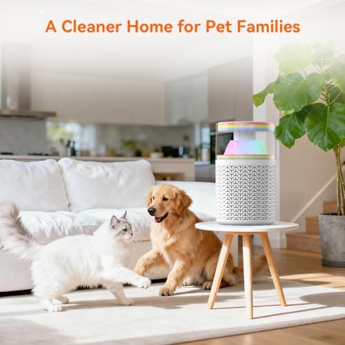 AIRROMI Pet Air Purifier for Home & Bedroom, HEPA Activated Carbon Filter, Removes Pet Dander & Odor, Allergies, Smoke, Hair, Night Light, Fragrance Sponge, Up to 658 ft², A2002 Rainbow - Image 3