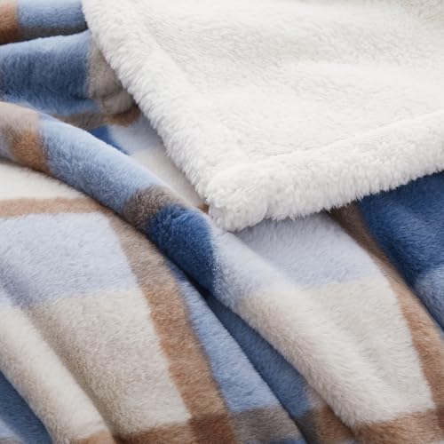 PU MEI Super Soft Faux Rabbit Fur Sherpa Fleece Throw Blanket, Reversible Luxury Cozy Cute Furry Blanket, Plush Warm Shaggy Fluffy Checkered Blankets for Sofa Couch Bed (Blue-Plaid, 60" x 80") - Image 4