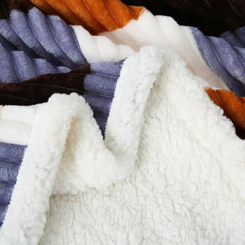 PU MEI Sherpa Blanket Twin Plaid Thick Bed Blanket, 60”*80” Super Soft Flannel Fuzzy Fleece Reversible Velvet Plush Warm Blanket for Couch (Brown Orange Check) - Image 4