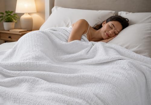 HILLFAIR 100% Combed Cotton Blanket– California King Size Bed Blanket – Warm Soft All Season Breathable Blankets – 102 x 108 inch Extra Large Oversized California King Cotton Blankets for Bed- White - Image 2