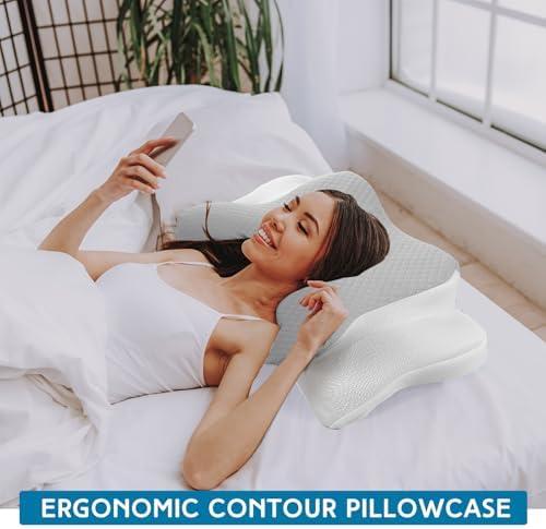 HunnmingRe Pillow Case for Cervical Neck, White, Light Gray, Queen Size - Image 5