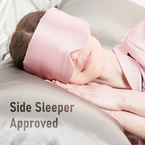 Silk Sleeping Mask Large Wrap-Around Blindfold with Adjustable Velcro Soft Blackout Eye Mask Women (Pink) - Image 2