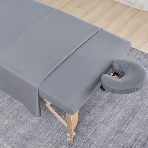 MRJ Microfiber Massage Sheet Set of 3 Pcs,for Massage Tables,Includes Massage Table Cover, Massage Fitted Sheet,and Massage Face Rest Cover,Gray - Image 2