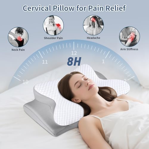 Cervical Pillow for Neck Pain Relief, Ergonomic Neck Pillow for Sleeping, Contour Side Sleeper Pillow for Neck Support, Orthopedic Cooling Memory Foam Pillows for Back Stomach Sleepers (White) - Image 3