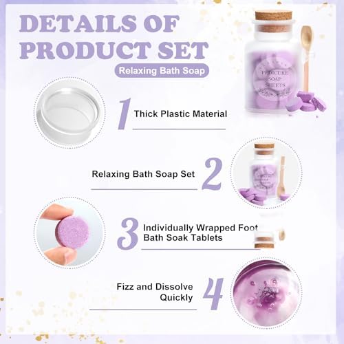 Pedicure Foot Spa Tablets 10 Oz Plastic Bath Salts Jar Foot Soak Tablets Manicure Soak Balls Softens Skin Botanicals Lavender Essential Oil Fast Dissolving Pedicure Supplies - Image 3