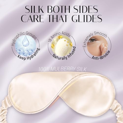 Silk Sleep Mask Eye Mask Blindfold with Double Layer Silk Filling and Elastic Strap for Full Night's Sleep, Travel and Nap, Soft Eye Cover Eyeshade with Luxury Bag and Ear Plugs (Champagne) - Image 5