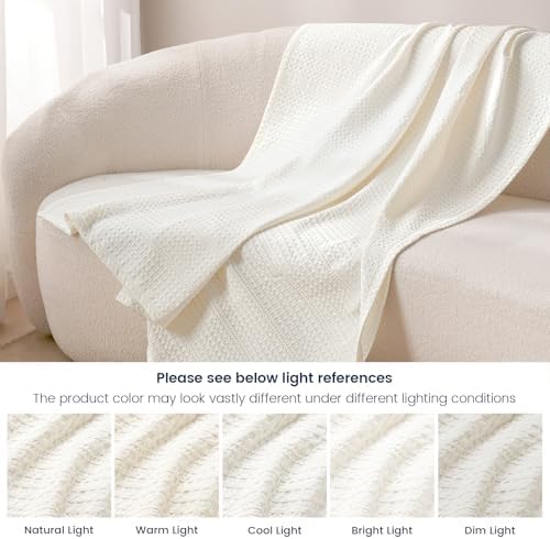 PHF Lightweight Waffle Weave Blanket King Size 104"x 90", Soft Woven Summer Blanket for Hot Sleepers - Aesthetic Home Decor for Couch Bed Sofa, Pet Friendly, Cream - Image 5