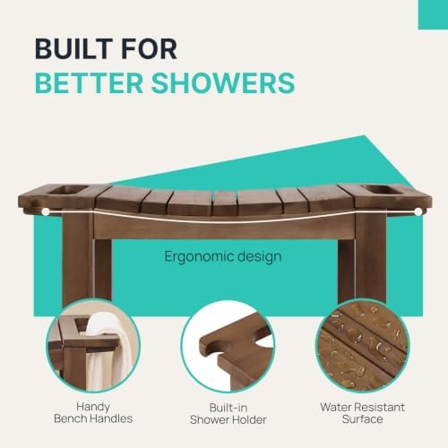 AVLORA Design 21" Premium Shower Bench with Built-in Handles - Walnut - Image 5
