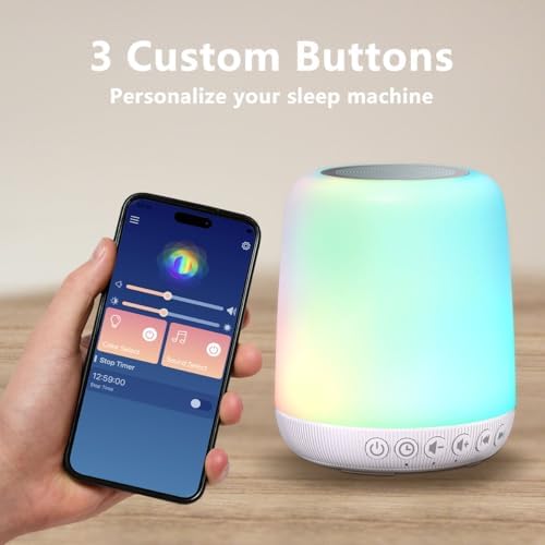 White Noise Sound Machine for Sleep Portable Sound Machine with 30 Soothing Sounds 12 Night Light Colors 4 Timer Sleep Machine for Baby Adults, Smart App Control, Touch Control - Image 6