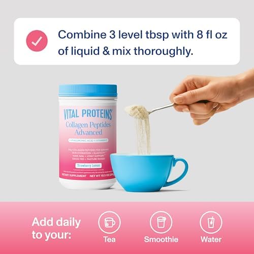 Vital Proteins Collagen Peptides Advanced, Hydrolyzed Peptides with Hyaluronic Acid and Vitamin C - Strawberry Lemon Flavor Powder, 10.5oz (Pack of 2) - Image 5