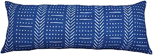 Trade Star Indigo Mudcloth Farmhouse Pillow Cover 100% Cotton Throw Cushion Case Beautiful Body Pillow Case Luxurious Bedding Decor Large Pillow Cover (Indigo Snow 14X36 INCHES) by TradeStar