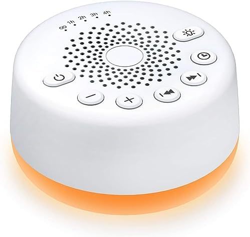 Sound Machine Easysleep White Noise Machine with 25 Soothing Sounds and Night Lights with Memory Function 32 Levels of Volume and 5 Sleep Timer Powered by AC or USB for Sleeping Relaxation (White) by Easysleep
