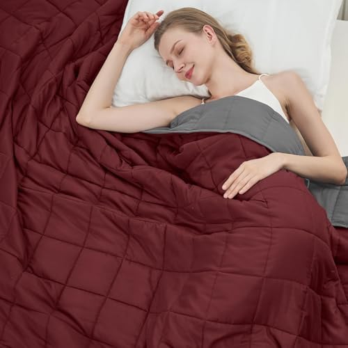 Weighted Blanket for Adults 15lbs, 48"x72", Twin Full Size Cooling Heavy Throw Blanket for 140-160lbs, Microfiber Soft Big Blankets Weighted Comforter, Red Grey by BETU