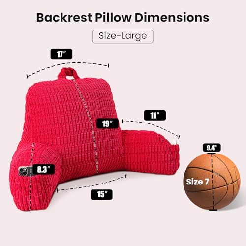 Large Reading Pillow for Sitting Up with Arms,Red Corduroy - Image 3