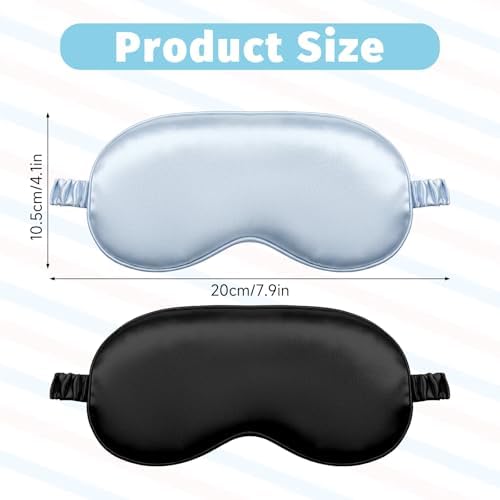 2Pcs Silk Sleeping Mask, Soft Breathable Blackout Eyeshade Comfortable Adjustable Satin Eye Shade for Women Sleep Travel Nap Bridesmaid Gifts (Blue, Black) - Image 2
