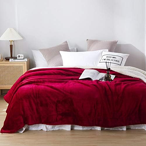 NANPIPER Bed Blanket Reversible Sherpa Flannel Blanket Super Soft Fuzzy Plush Fleece Microfiber (90"x90" Wine Red) Queen - Image 6