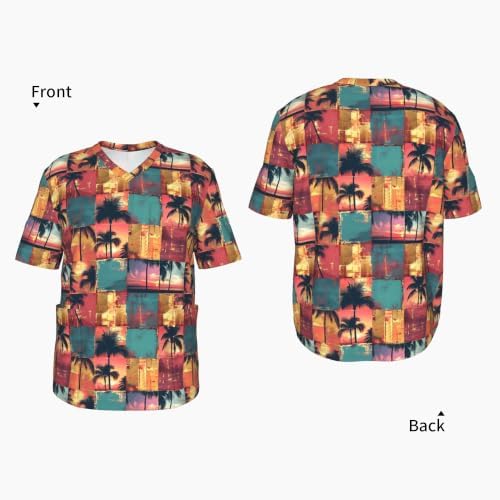 Men's Scrub Top,V-Neck Spill Wrinkle Resistant,3 Pockets-Tropical Sunset Collage (2) - Image 4