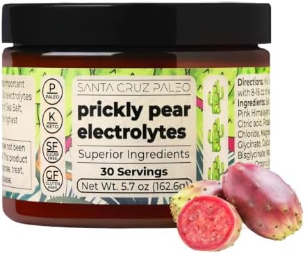 Santa Cruz Paleo Electrolyte Powder, Prickly Pear Flavor, Sugar Free Hydration Drink Mix with Himalayan Pink Salt, Sea Salt, Magnesium Glycinate, Potassium Chloride, Sweetened with Stevia, 30 Servings by SantaCruzPaleo