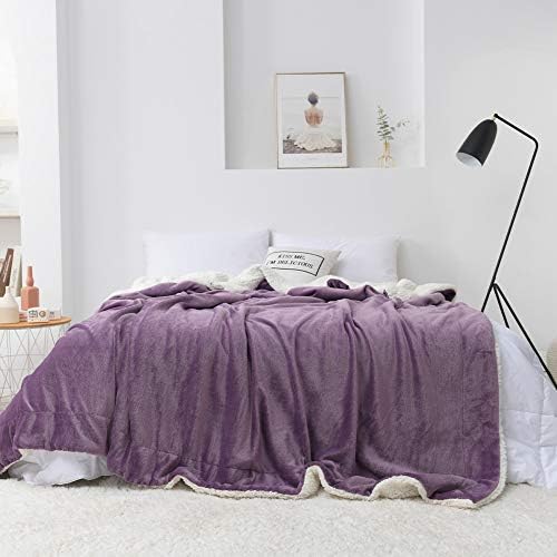 NANPIPER Throw Blanket Reversible Sherpa Flannel Bed Blanket Super Soft Fuzzy Plush Fleece Microfiber (90"x90" Cassis Purple) Queen - Image 2