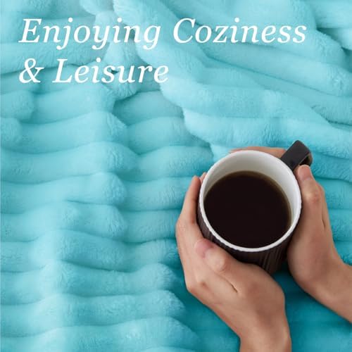 BEDELITE Ribbed Twin Blanket for Couch & Bed, Sky Blue, 60"x80" - Image 5