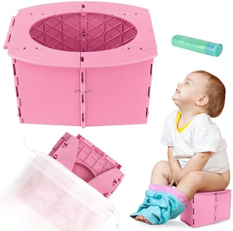 Travel Potty for Kids, Reusable Portable Folding Potty for Toddler, Foldable Toilet for Outdoor Camping, Toddler Potty Seat(Pink) by Unknown