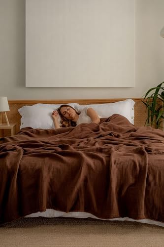Muslin Blanket - Pure 100% Turkish Cotton Airy Soft Light Versatile Gauze Throw Blanket for Bed, Couch, Sofa (Dark Brown, Twin XL Size (71" x 95" inch)) by RAYMETEKSTIL