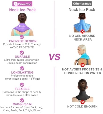 RelaxCoo Neck Ice Pack Wrap, Reusable Gel Ice Pack for Neck Shoulders, Cold Compress Therapy for Pain Relief, Injuries, Swelling, Bruises, Sprains, Inflammation and Cervical Surgery Recovery Purple - Image 5