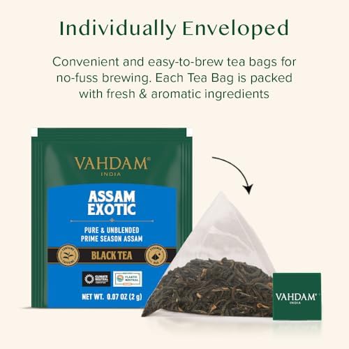 VAHDAM, Assam Exotic Black Tea Bags (30 Count) High Caffeine, Gluten Free, Full Bodied | Individually Wrapped Pyramid Tea Bags | Strong, Robust & Flavoury | Direct from Source - Image 3