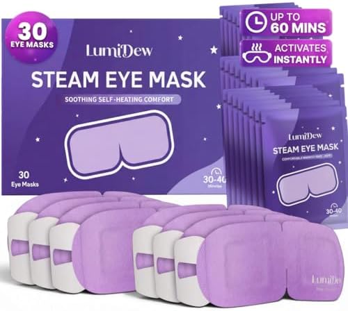 Steam Eye Mask, Self Heating Heated Eye Mask for Sleep, Warm Compress for Eyes, Moist Heat for Dry Eye Relief, Stye Eye Treatment, Spa, Travel Essentials, Unscented 30 Pack by LumiDew
