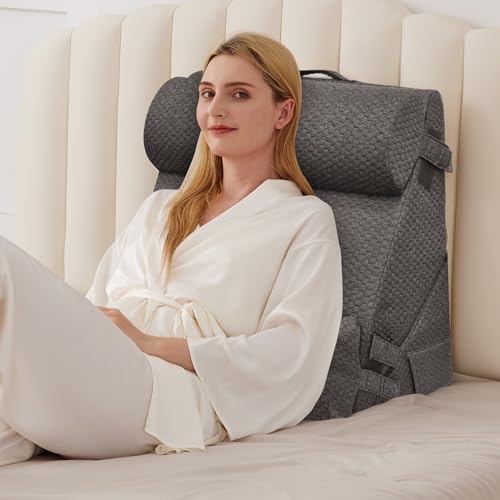 BIEEZZK 4PCS Wedge Pillow Set for After Surgery, Back Pillow for Bed Sitting up, 9&12inch Adjustable Memory Foam Bed Wedges, Pillow Wedge for Acid Reflux, Back Pain Relief, Snoring, Dark Grey by EnjoyaBetterLifeFromHere