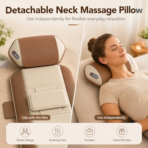 Full Body Massage Mat with Shiatsu Neck Massage Pillow, Heated Relaxation Pad with Lumbar Support, Foldable Massage Mattress with Vibration for Bed, Sofa, Floor or Recliner, Gift for Dad/Mom/Friends - Image 3