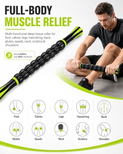 Massage Roller Stick for Muscles Deep Tissue, Portable Muscle Roller with 9 Independent ABS Rollers, 81 Contact Points, Dual-Grip Handles for Gym & Home Use - Image 2