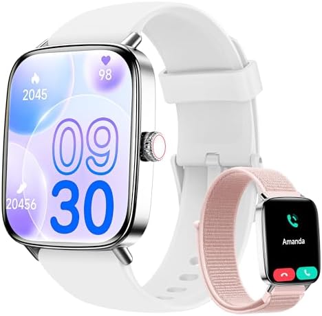 Smart Watch for Women Men, 1.85" HD AMOLED Fitness Tracker (Answer/Call) with 24/7 Heart Rate/Sleep/SpO2 Monitor for iPhone & Android, 120+ Sports Modes Smartwatch with IP68 Waterproof, 2 Bands by Tensky