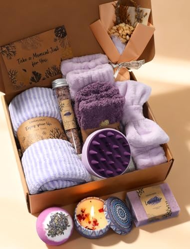 11pcs Natural Pampering Spa Gift Baskets for Women, Lavender by Coralogo