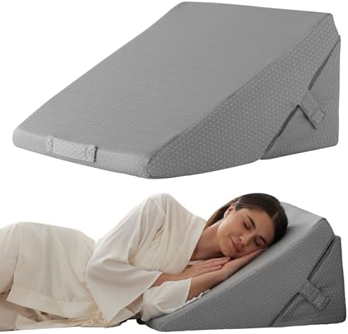 Bedluxe Wedge Pillow for Sleeping, Adjustable 9&12 Inch Foldable Bed Wedge Pillow Set, Orthopedic Memory Foam Triangle Pillows Wedge, 7-in-1 Elevated Pillows for Leg and Back Support, Grey by Bedluxe