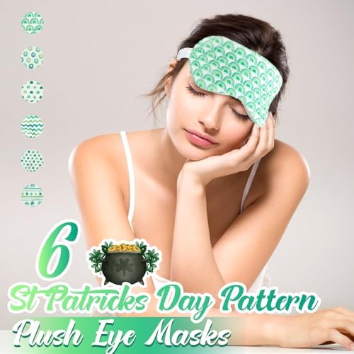 Cuffbow 6 Pack Fuzzy Sleep Masks Plush Eye Mask,Four Leaf Clover,Green - Image 4