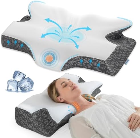 Elviros Cervical Neck Memory Foam Pillow with Removable Cooling Pillowcase by Elviros
