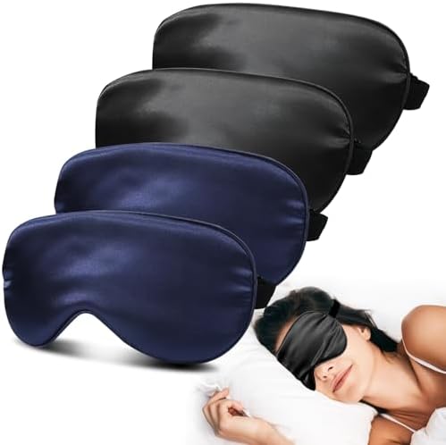 4 Pack Silk Sleep Mask, Blackout Eye Mask with Adjustable Strap by JroyJoy