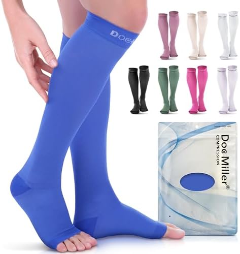 Doc Miller Open Toe Compression Socks, 20-30 mmHg, Knee High, Men & Women by Doc+Miller