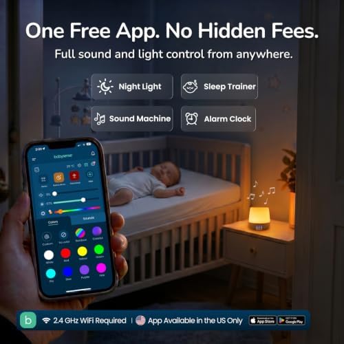 Babysense Baby Sound Machine with Night Light for Sleeping - Smart Portable Nursery White Noise Machine for Babies & Kids, Free App, No Subscription, 28 Sounds, Ok-to-Wake Alarm Clock, Sleep Timer - Image 2
