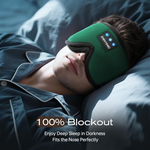 3D Sleep Mask with Bluetooth Headphones, Sleeping Headphones for Side Sleepers, Wireless Music Eye Mask with Ultra-Thin Stereo Speakers for Men, Women, Tech Gifts, Deep Green - Image 3