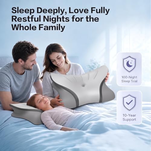 Pain Relief Cervical Neck Pillow, Ergonomic Contour | Q-Max Cooling | Non-Temperature Memory Foam | Side/Back/Stomach Sleeper Support for Sleeping, Reading, Scrolling (Light Grey & Dark Grey) - Image 7