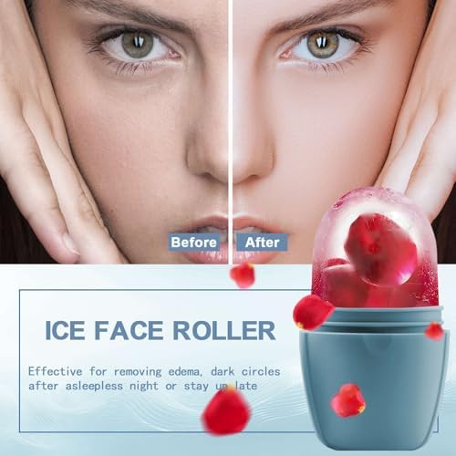 XHJRI Ice Face Roller Massager,Ice Cube Roller for Face, Eyes and Neck Naturally Conditioning and Skin Care,De-Puff Eye Bags,Reduce Migraine Pain,Reusable Massage Silicone Ice Mold (New Blue) - Image 2