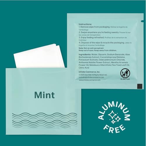 Dew Well Deodorant Wipes - Individually Wrapped Armpit Wipes & Purse Essentials - Sweat-Blocking Mini Deodorant - Compact Tissue Packs & Travel Accessories - 50 Count, Mint - Image 2